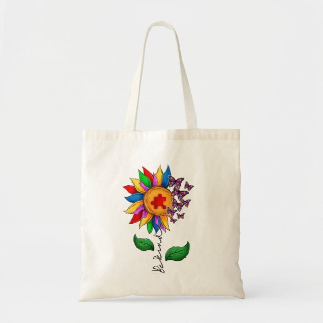 Be Kind Sunflower- Autism Awareness Tote Bag (Front)