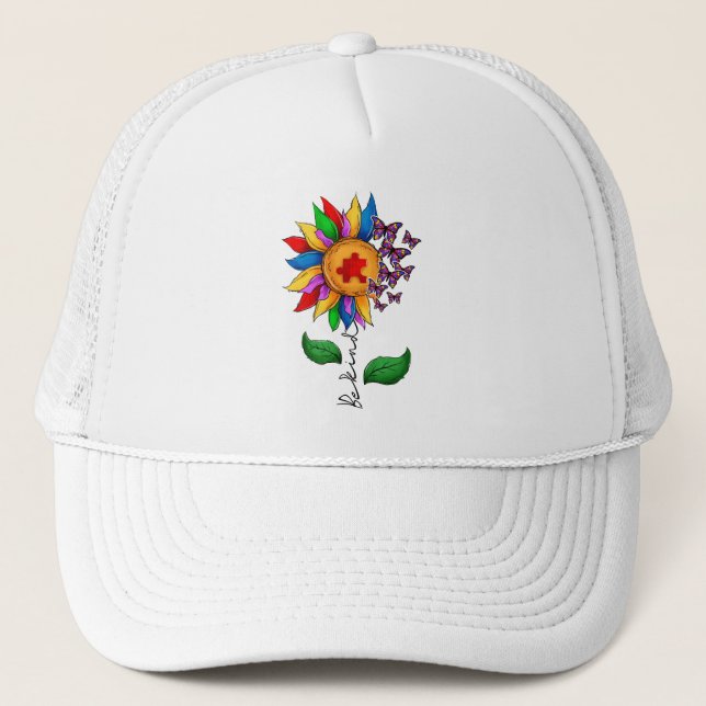 Be Kind Sunflower- Autism Awareness Trucker Hat (Front)
