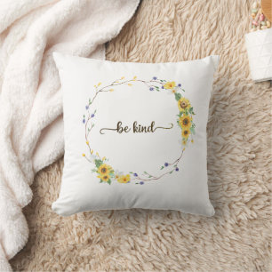 Be Kind, Sunflower Floral Botanical Wreath   Cushion