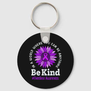 Be Kind Sunflower Overdose Awareness Ribbon Purple Key Ring