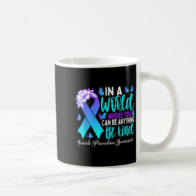 Be Kind Teal Purple Ribbon Suicide Prevention Awar Coffee Mug (Right)