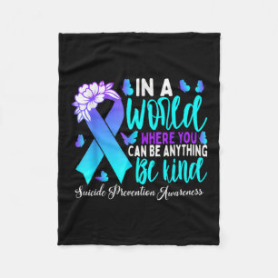 Be Kind Teal Purple Ribbon Suicide Prevention Awar Fleece Blanket