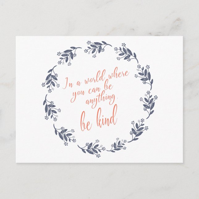 Be Kind Text in a Pretty Floral Wreath Postcard (Front)