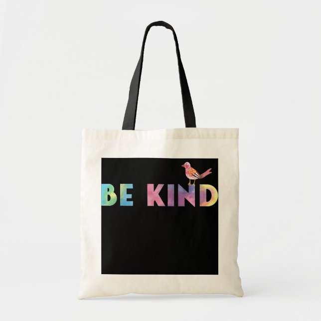 Be kind tie dye with bird  tote bag (Front)