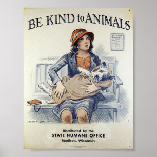 Be Kind to Animals - Vintage Poster