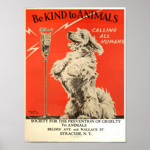 Be Kind to Animals, vintage red background Poster
