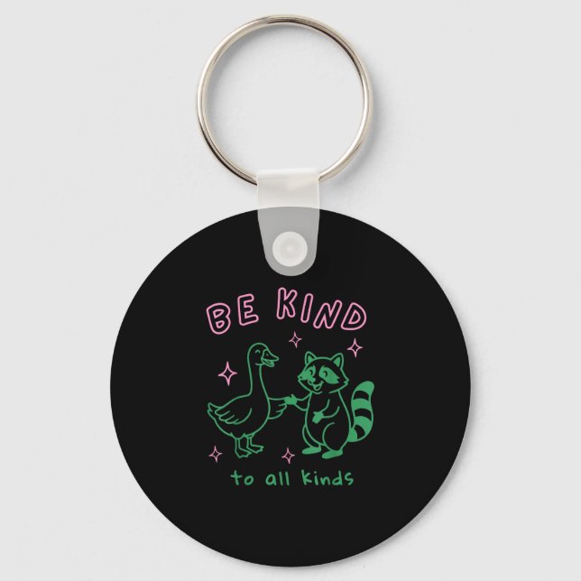 Be kind to kinds funny goose &amp; racoon school key ring (Front)
