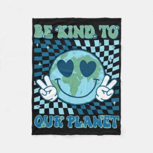 Be Kind To Our Planet Earth Day Hippie Planet Anni Fleece Blanket