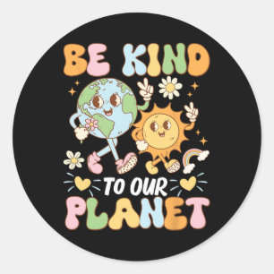 Be Kind To Our Planet Earth Day Retro Vintage Classic Round Sticker