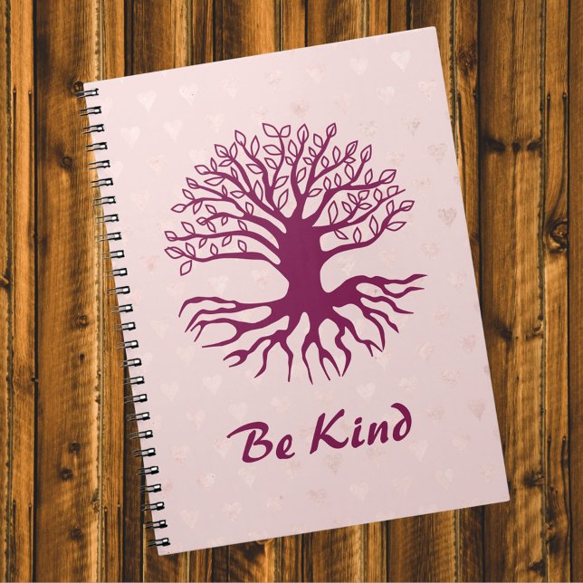 Be Kind - Tree of Life in Burgundy on Pink Hearts Notebook (Creator Uploaded)