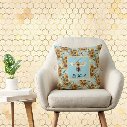Be Kind Vintage Turquoise Sunflower Bee Cushion