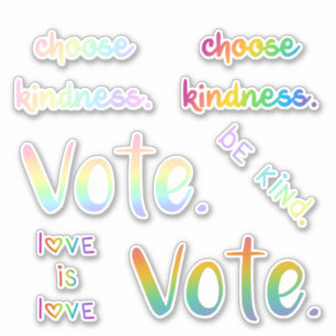 Be Kind, Vote, Love, Rainbow Words Stickers