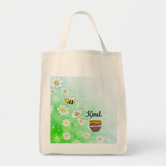 Be Kind | White & Green Floral Text Beautiful Tote Bag (Front)