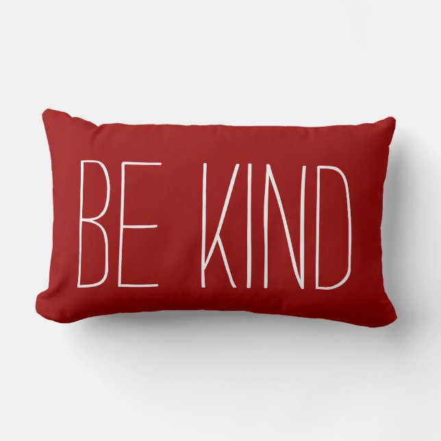 Be Kind, white text on crimson Lumbar Pillow (Front)