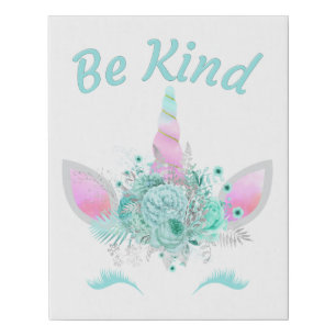 Be Kind: Women & Kid Inspirational Elegant Unicorn Faux Canvas Print