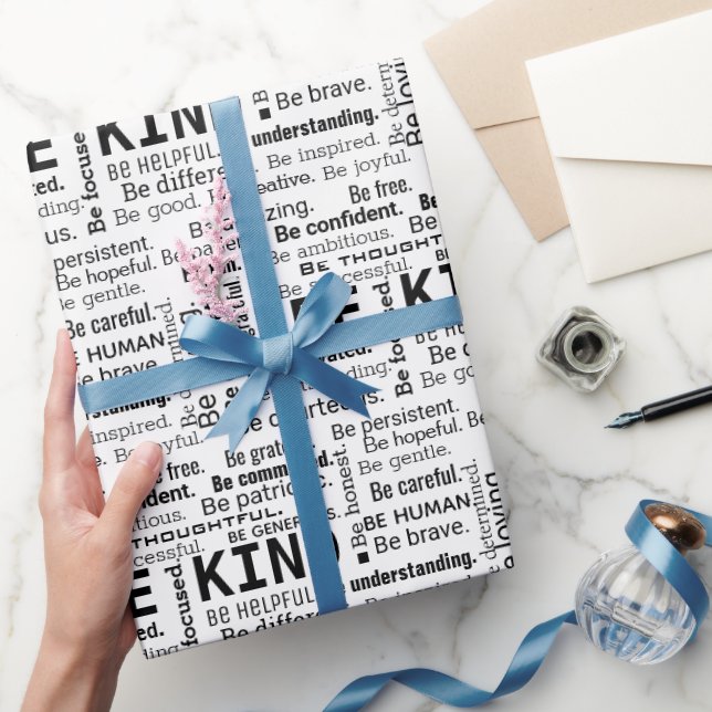 Be Kind Word Cloud On White Wrapping Paper (Gifting)