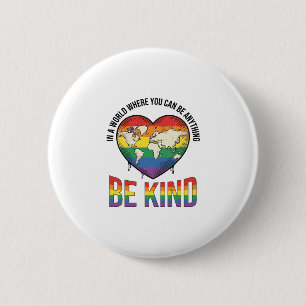 Be Kind World Heart Rainbow Vector T-Shirt Design_ 6 Cm Round Badge