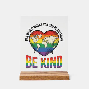 Be Kind World Heart Rainbow Vector T-Shirt Design_ Acrylic Sign