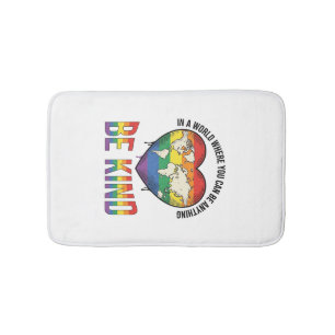 Be Kind World Heart Rainbow Vector T-Shirt Design_ Bath Mat