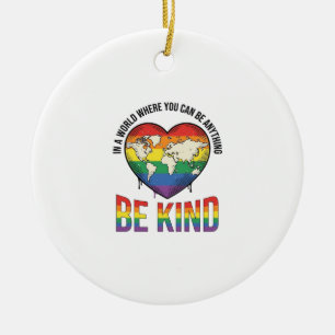 Be Kind World Heart Rainbow Vector T-Shirt Design_ Ceramic Ornament