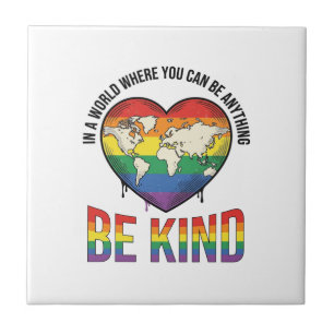 Be Kind World Heart Rainbow Vector T-Shirt Design_ Ceramic Tile
