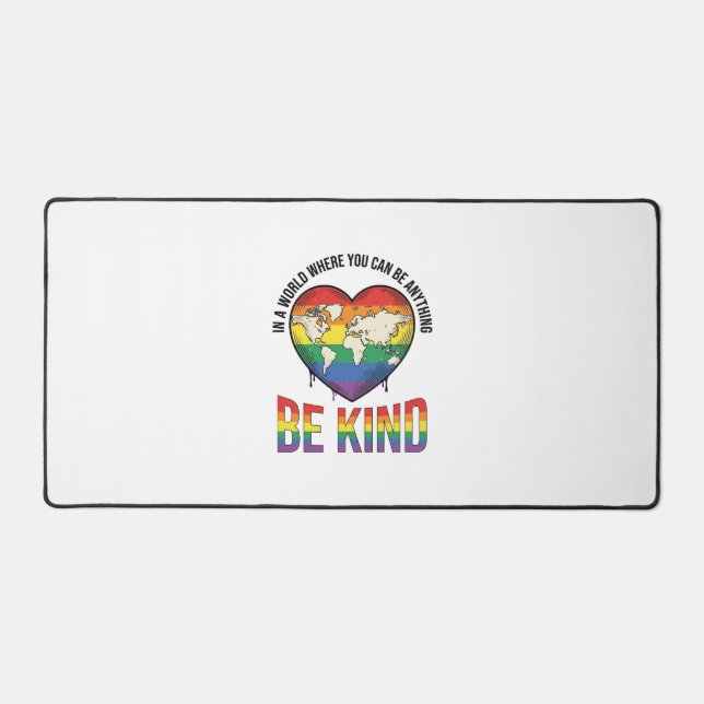 Be Kind World Heart Rainbow Vector T-Shirt Design_ Desk Mat (Front)