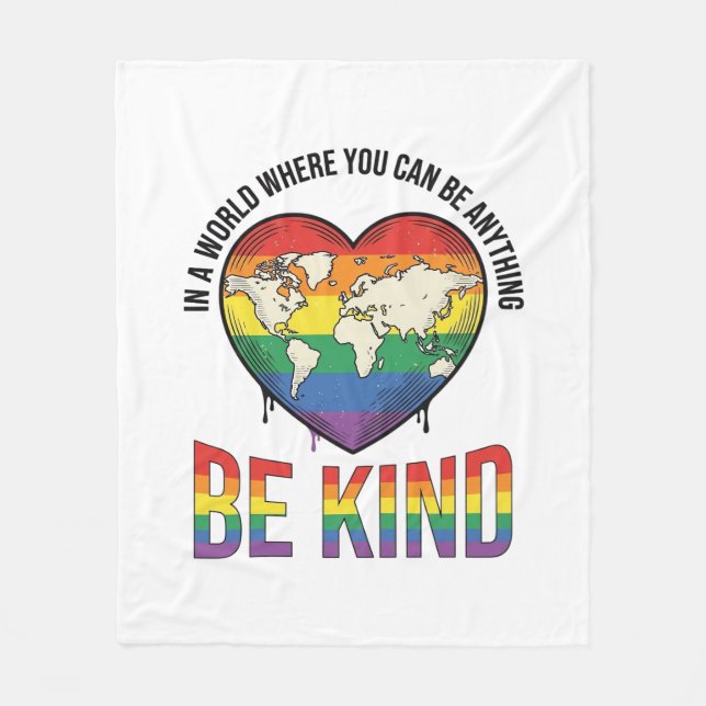 Be Kind World Heart Rainbow Vector T-Shirt Design_ Fleece Blanket (Front)