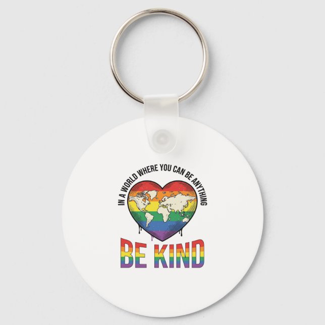 Be Kind World Heart Rainbow Vector T-Shirt Design_ Key Ring (Front)