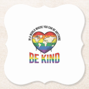 Be Kind World Heart Rainbow Vector T-Shirt Design_ Paper Coaster