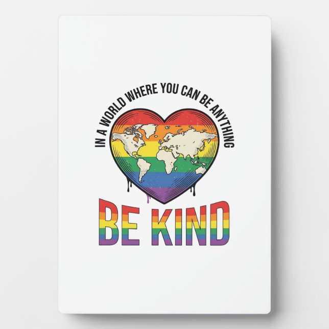 Be Kind World Heart Rainbow Vector T-Shirt Design_ Plaque (Front)