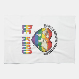 Be Kind World Heart Rainbow Vector T-Shirt Design_ Tea Towel
