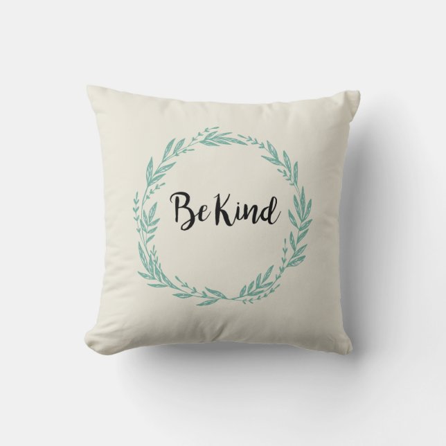 Be Kind Wreath Throw Pillow (Front)