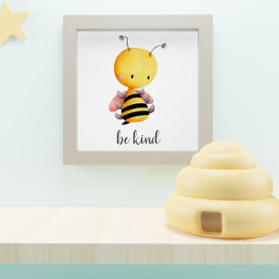 Be Kind Yellow and Pink Bee Kids Nursery Poster