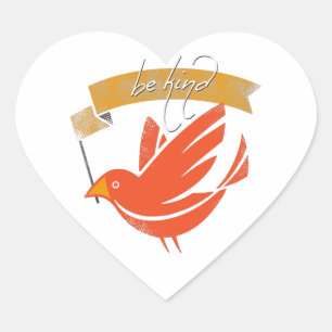 Be KindVintage Retro Bird Heart Sticker