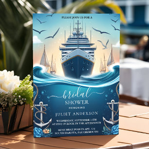 Be Knot Boat Ship Navy Blue Nautical Bridal Shower Invitation