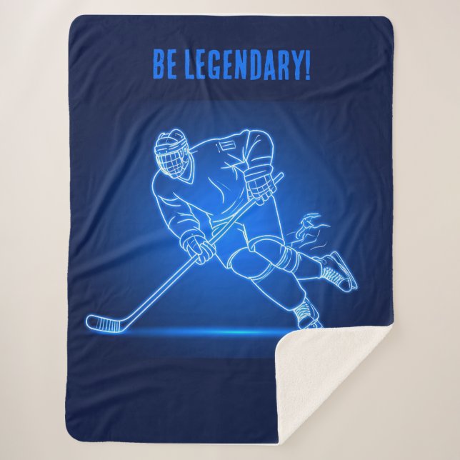 "Be Legendary" Hockey Player Sherpa Blanket (Front)