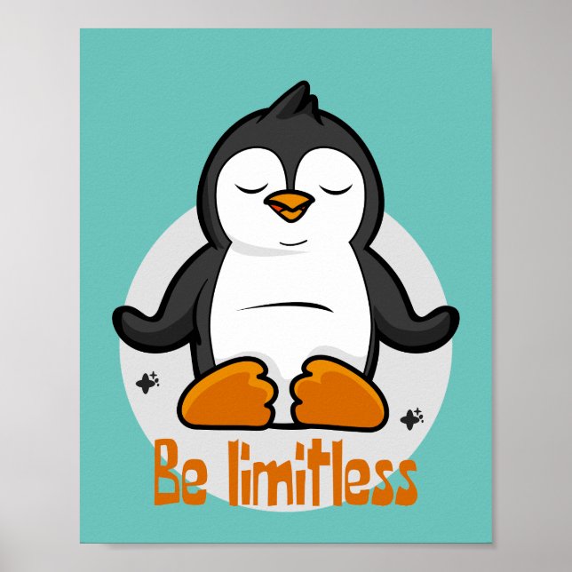 Be Limitless Kawaii Funny Penguin Doing Yoga Poses Poster (Front)
