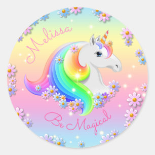 Be Magical Unicorn Personalised Girls Party Classic Round Sticker