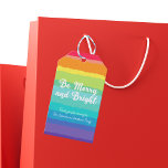Be Merry and Bright Rainbow Custom Christmas Party Gift Tags<br><div class="desc">Beautiful rainbow Christmas party gift tag in pretty bold colours that reads Be Merry and Bright. Cheerful gay pride themed holiday present tags for an LGBTQ family.</div>