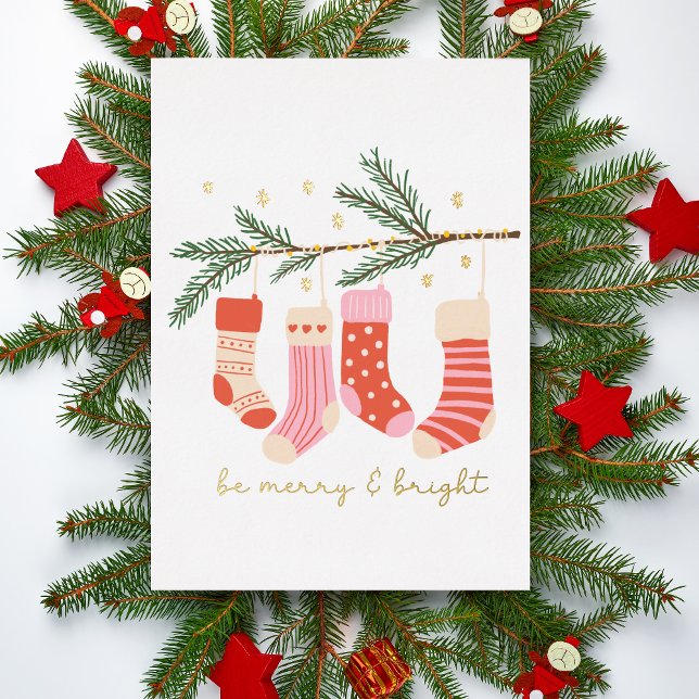 Be Merry and Bright Red & White Christmas Foil Holiday Card (Creator Uploaded)