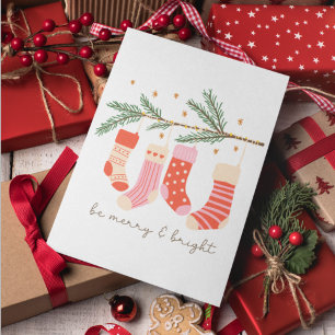 Be Merry and Bright Red & White Christmas Holiday Card