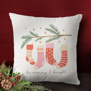 Be Merry and Bright Red & White Christmas Holiday Cushion