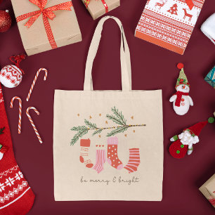 Be Merry and Bright Red & White Christmas Holiday Tote Bag