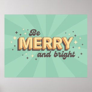 Be merry and bright seasonal retro cartoon text poster