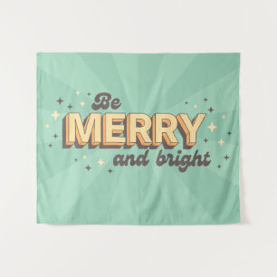 Be merry and bright seasonal retro cartoon text tapestry