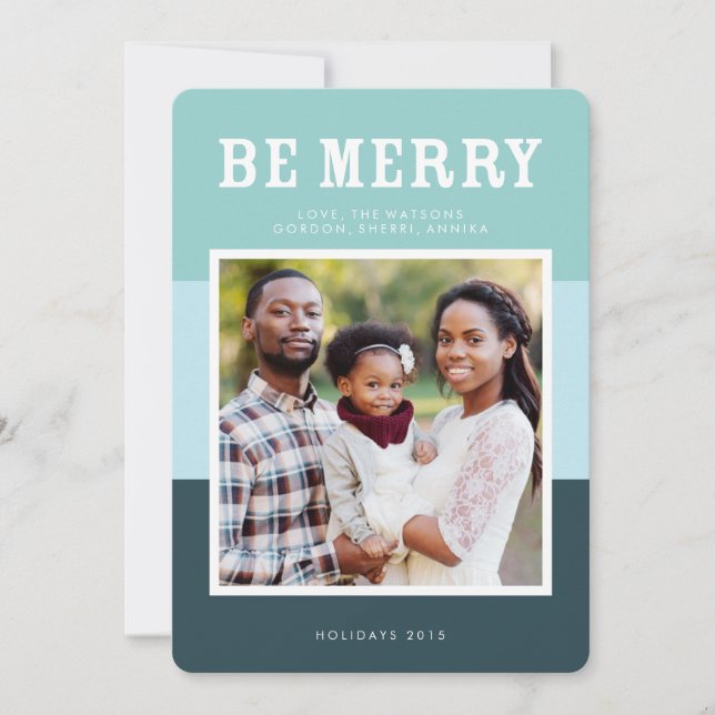 Be Merry | Blue Modern Colour Block Photo Holiday (Front)