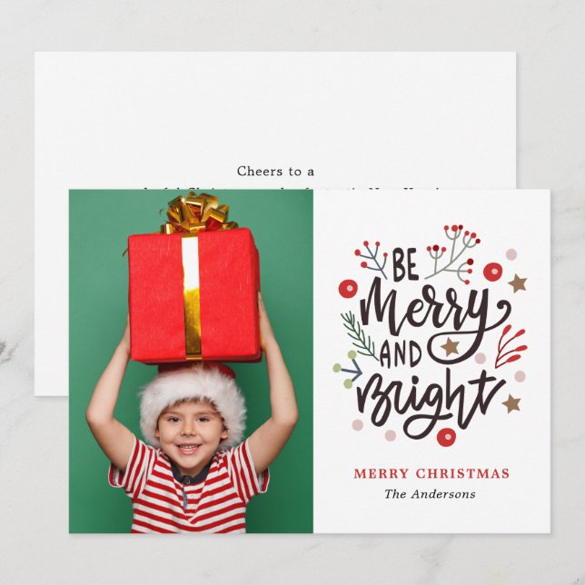 Be Merry & Bright Christmas Family Photo  Holiday Card (Front/Back)