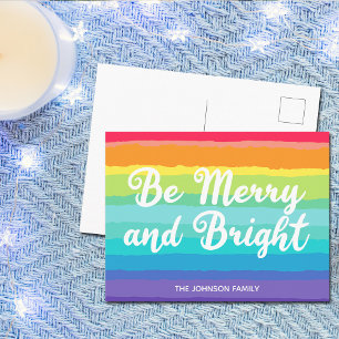 Be Merry & Bright Colourful Rainbow Pride Christma Postcard