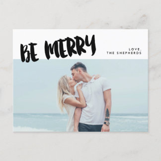 Be Merry Brush Script Holiday Photo Postcard