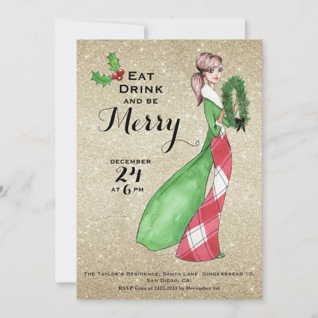 Be Merry Christmas Dinner Paty Invitation (Front)
